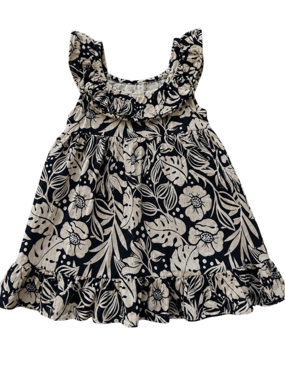 Tommy Bahama neutral Floral Ruffle Sundress Linen tropical dress size 3T